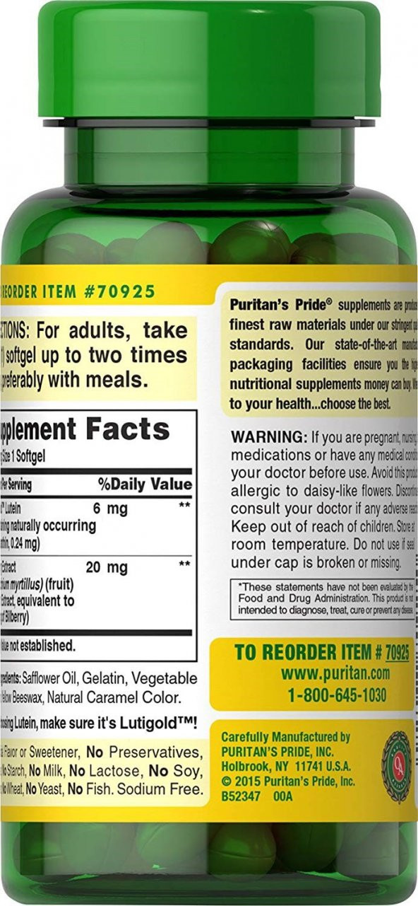 Puritans Pride Herba Vision Lutein Göz Vitamini 240 Tablet - 2