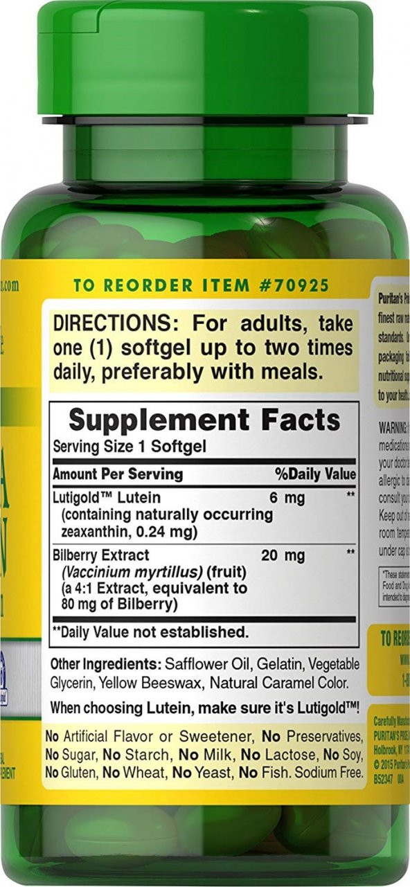 Puritans Pride Herba Vision Lutein Göz Vitamini 240 Tablet - 3