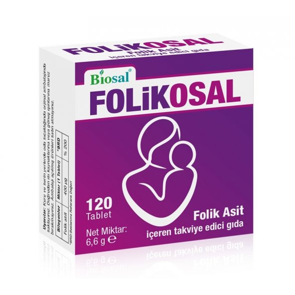 Folikosal Folik Asit 400 Mcg 120 Tablet B9 Folic Acid Vitamin İçeren Besin Takviye Edici Gıda ( Biosal Folikosal ) - 4