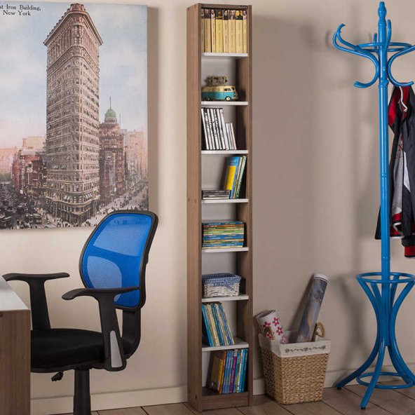 Adore Modern 8 Raflı İnce Kitaplık MBK-18-NB-1 Noce-Lake Beyaz - 2