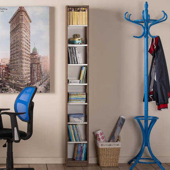 Adore Modern 8 Raflı İnce Kitaplık MBK-18-NB-1 Noce-Lake Beyaz - 9