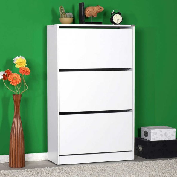 Flat Duo 3 Katlı Geniş Ayakkabılık Dolabı - Beyaz - 2