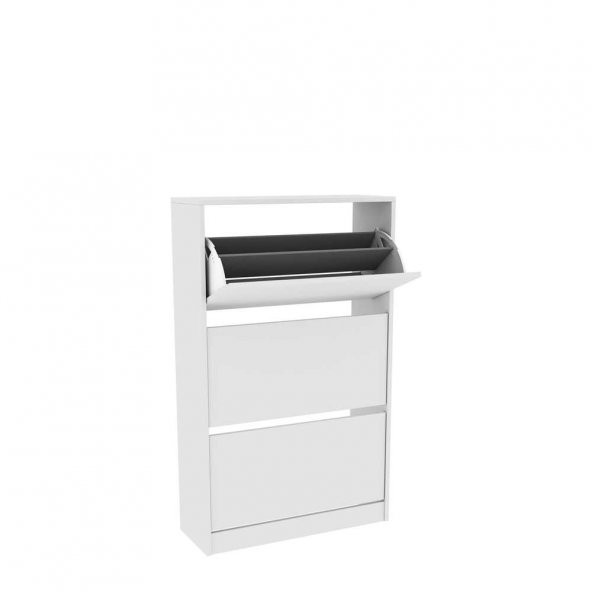 Flat Duo 3 Katlı Geniş Ayakkabılık Dolabı - Beyaz - 4