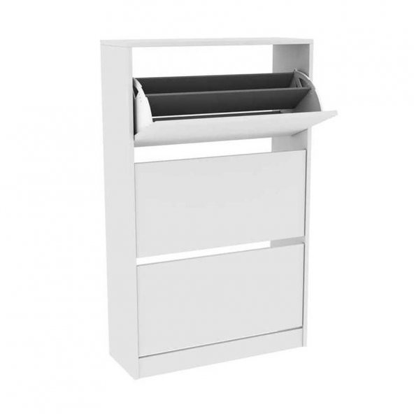 Flat Duo 3 Katlı Geniş Ayakkabılık Dolabı - Beyaz - 8