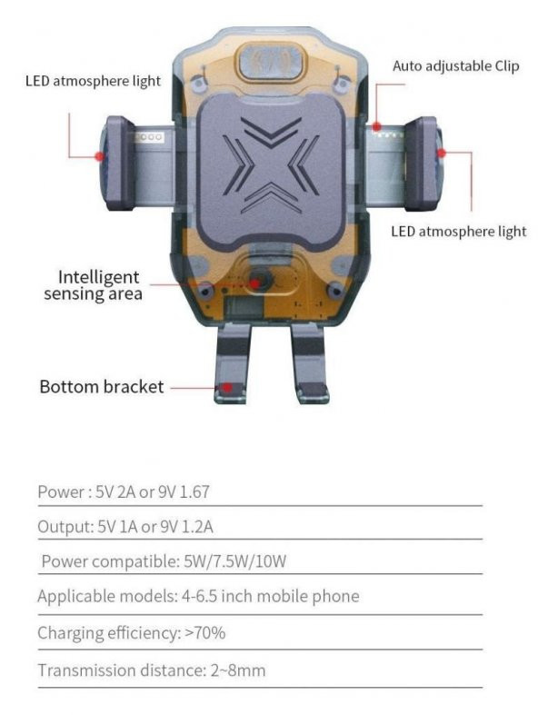 Spy QI 3.0 10W Kablosuz Hızlı Şarj Araç İçi Telefon Tutucu - 11