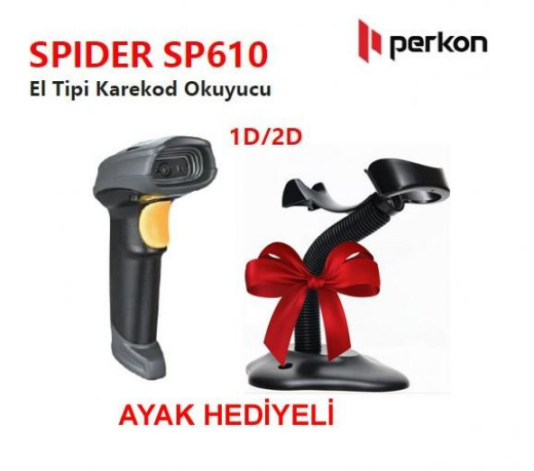 PERKON SPIDER SP610 USB 1D-2D (Karekod) Okuyucu(Ayak Hediyeli)