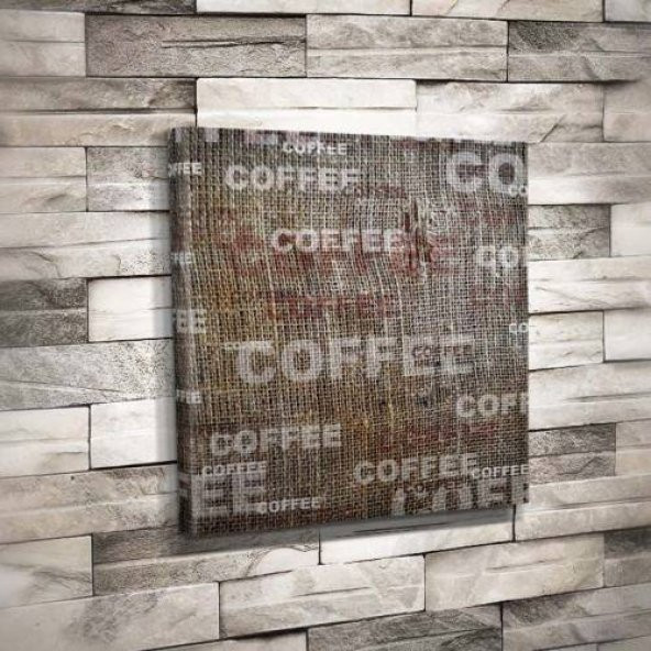 Çuval Kumaş - Coffee - Kahve - Çuvalı - İçecek - Cafe -Tuval Dekoratif Kanvas Tablo 50x50cm