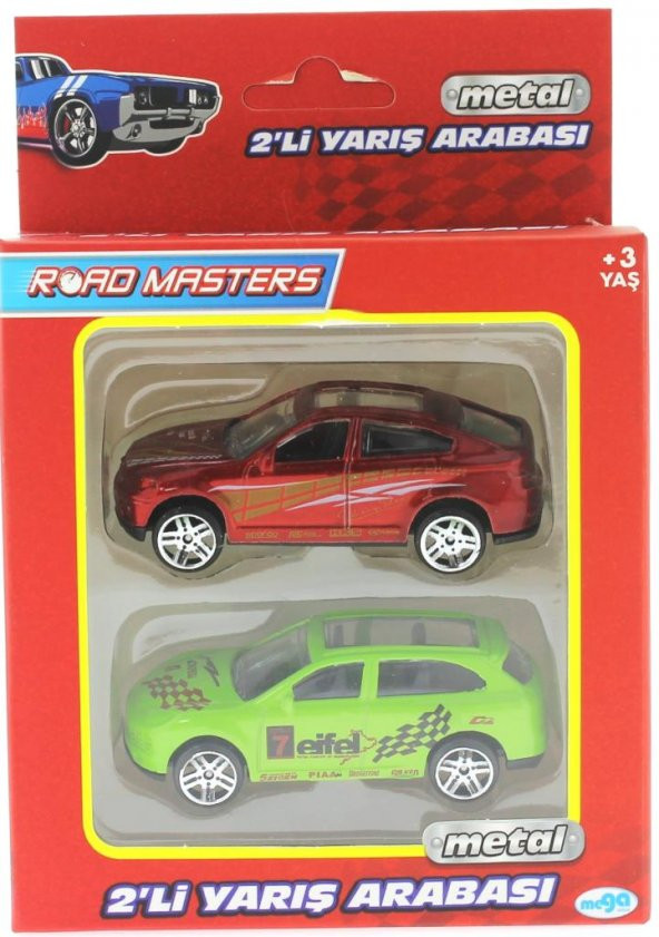 2li Metal Yarış Arabası Seti Kırmızı / Yeşil Araçlı