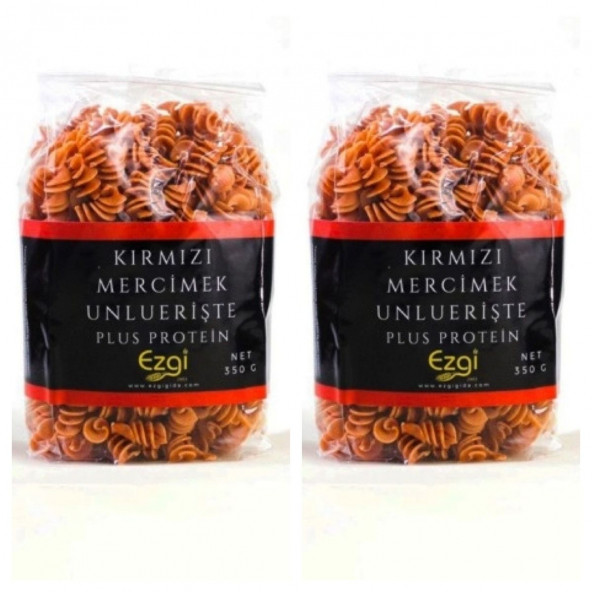 Ezgi Gıda Kırmızı Mercimek Unlu Burgu Makarna 350 gr (VEGAN) X 2 ADET