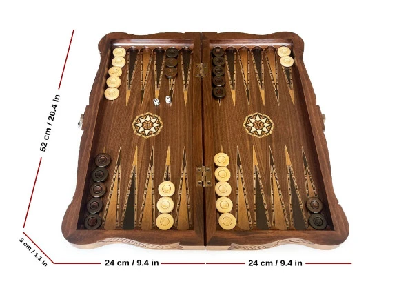 Helena Wood Art Carvo El Yapımı Orta Boy Ahşap Tavla Seti - 4