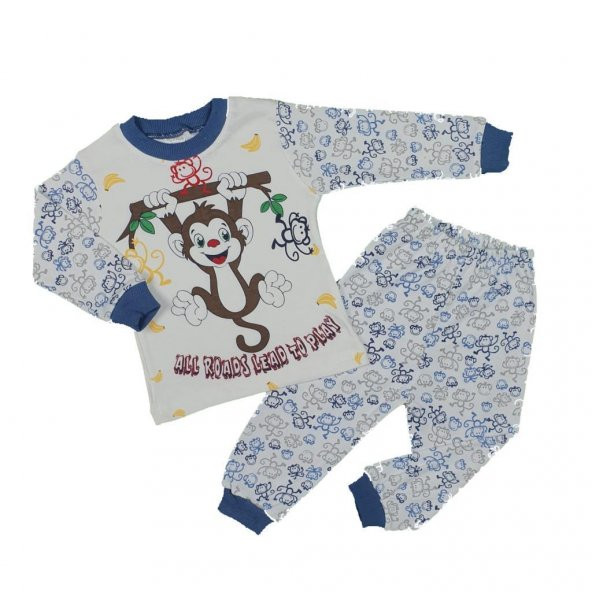 Erkek Bebek 1-3 Yaş Maymunlu Pijama Takımı