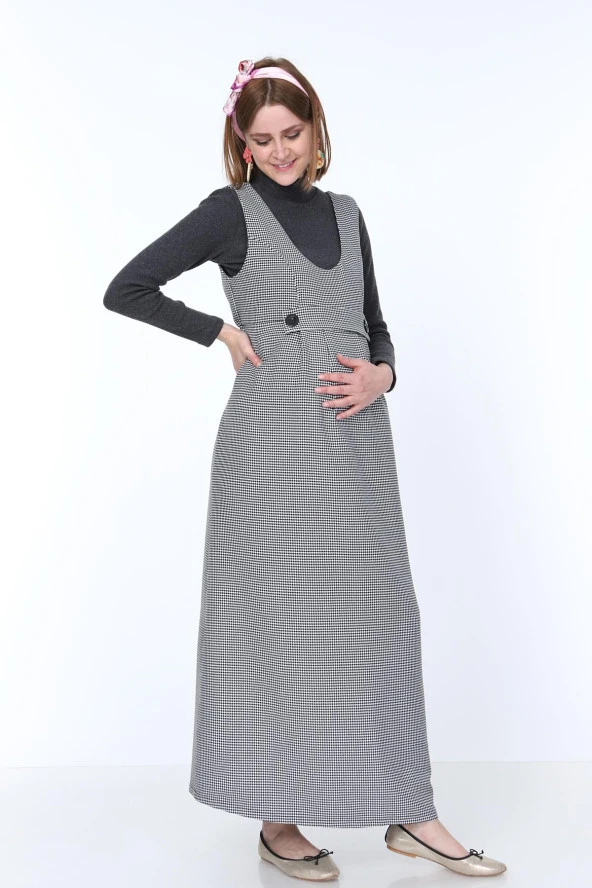 IŞŞIL 9138-Kazayağı Çift Düğme Maxi Jile Hamile Elbise - 4