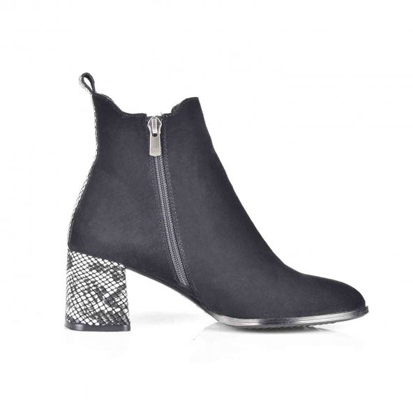 AYAKKALBİN 200 SİYAH-933 SİYAH SNAKE SKIN TOPUKLU BAYAN BOT