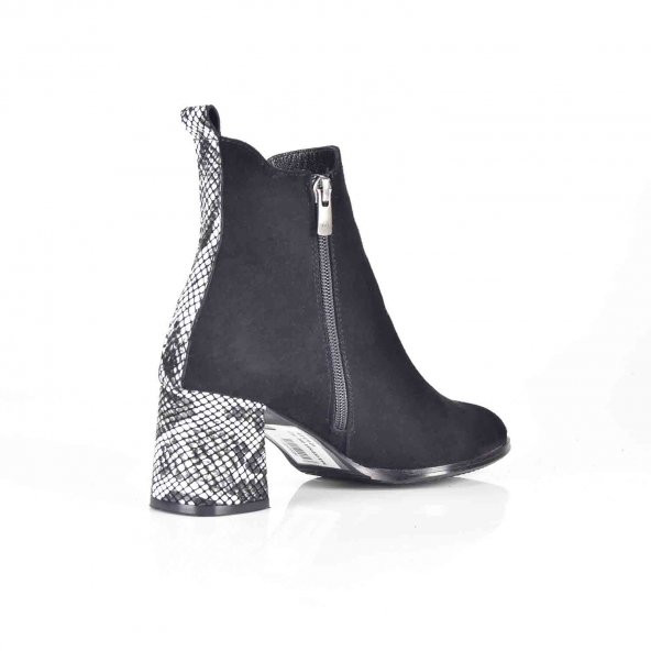 AYAKKALBİN 200 SİYAH-933 SİYAH SNAKE SKIN TOPUKLU BAYAN BOT - 2