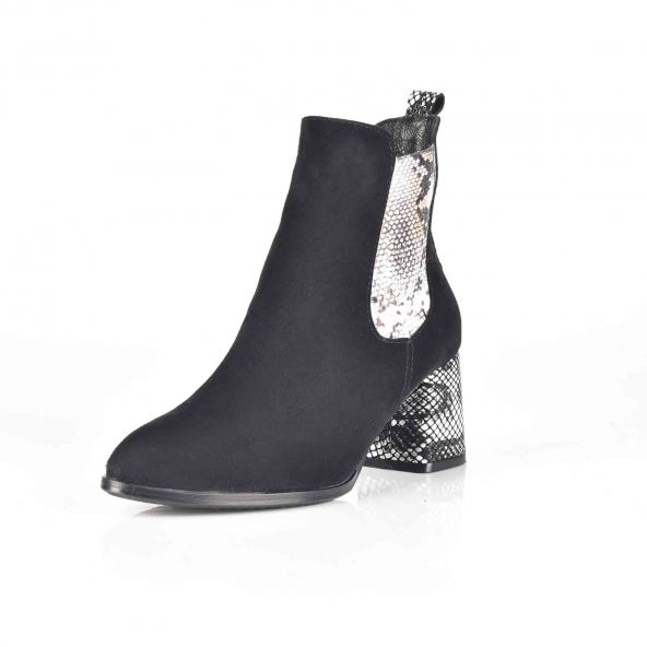 AYAKKALBİN 200 SİYAH-933 SİYAH SNAKE SKIN TOPUKLU BAYAN BOT - 4