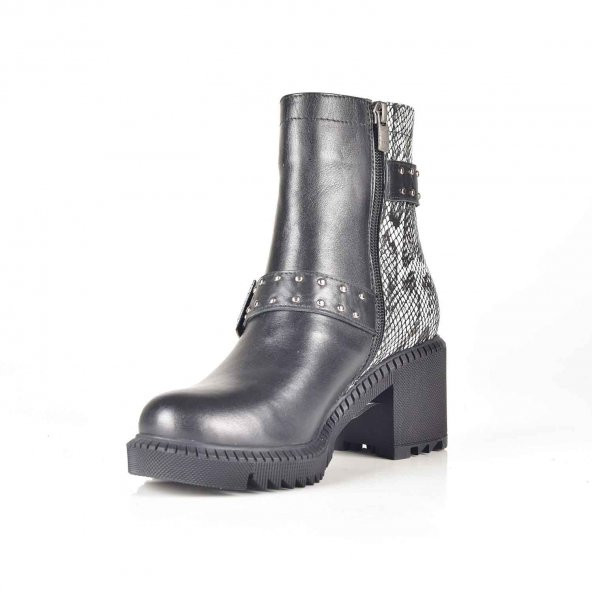 AYAKKALBİN 2801 SİYAH-933 BELT SNAKE TOPUKLU KADIN BOT - 2