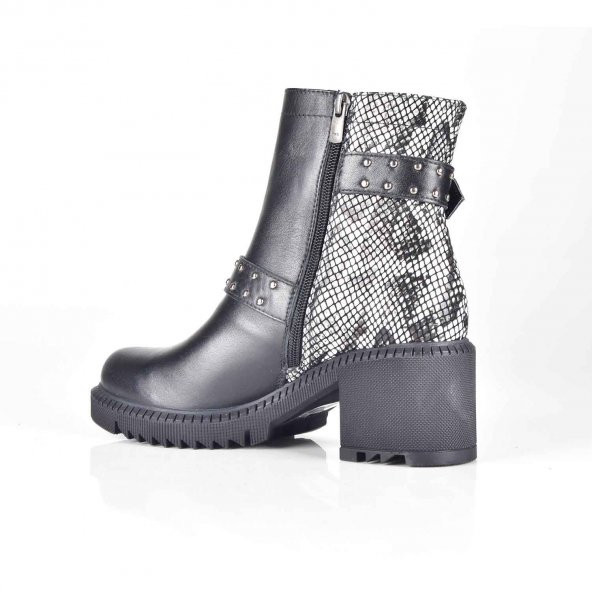 AYAKKALBİN 2801 SİYAH-933 BELT SNAKE TOPUKLU KADIN BOT - 3