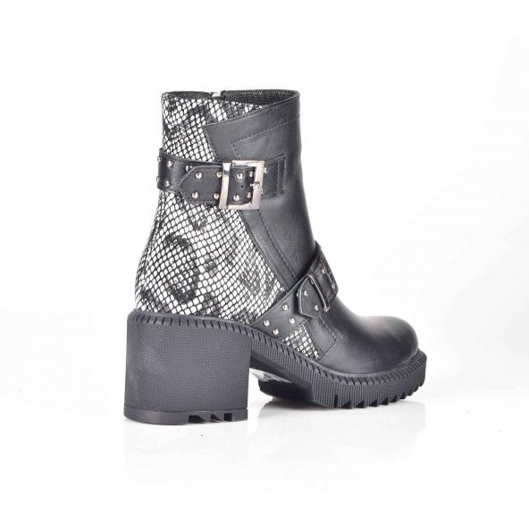 AYAKKALBİN 2801 SİYAH-933 BELT SNAKE TOPUKLU KADIN BOT - 4