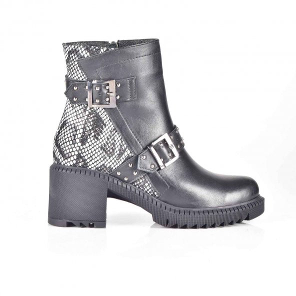 AYAKKALBİN 2801 SİYAH-933 BELT SNAKE TOPUKLU KADIN BOT - 5