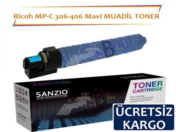 Ricoh MP C 306 406 Mavi Muadil Toner 9500 sayfalık