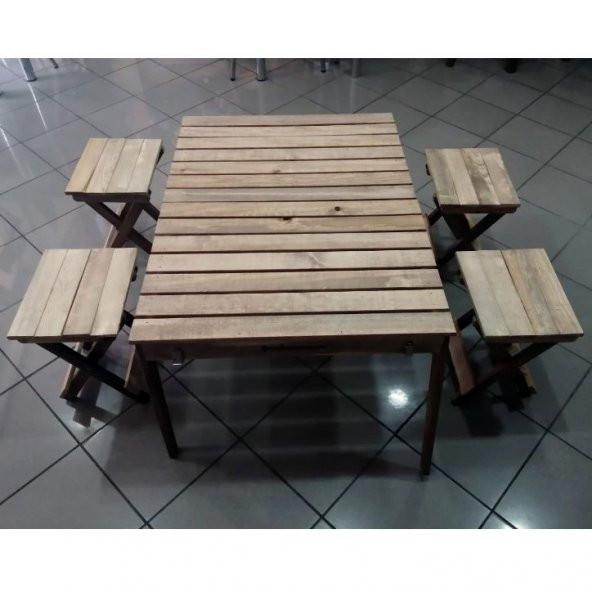 Ahşap Bavul Katlanır Kamp-Piknik Masa Takımı - 6
