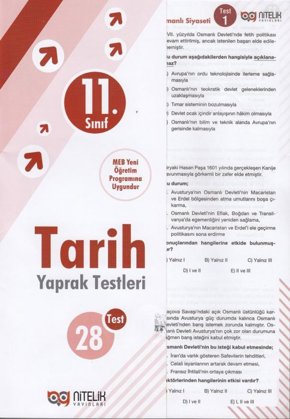 Nitelik 11. Sınıf Tarih Yaprak Test