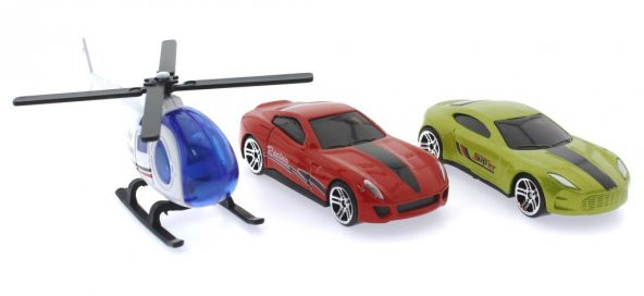 3lü Beyaz Helikopterli Metal Araçlar - 3