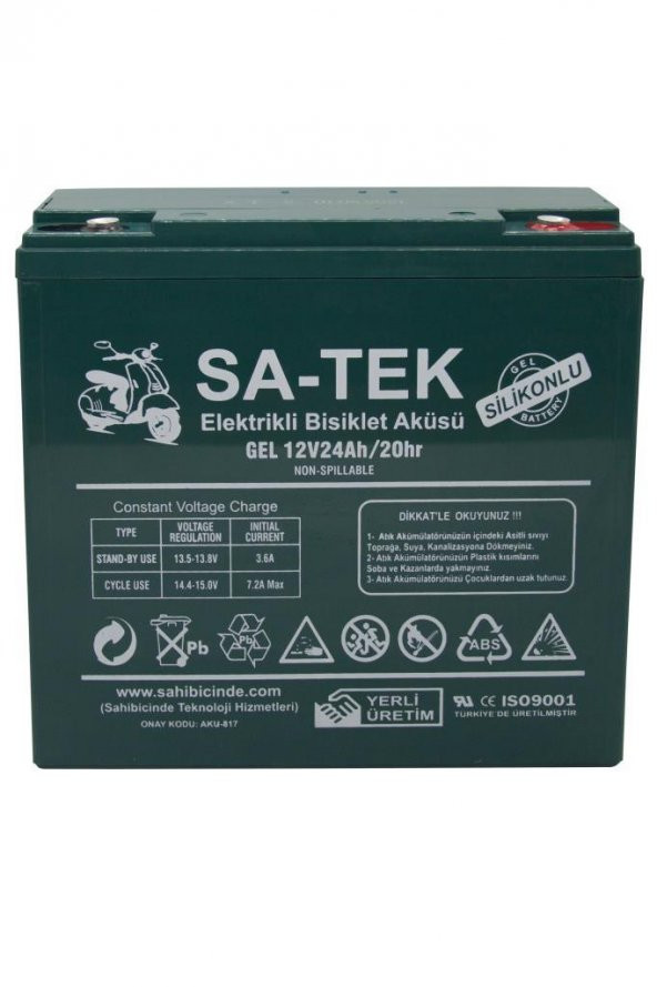 SA-TEK 12V 24 AH AKÜ ELEKTRİKLİ MOTORSİKLET AKÜSÜ JEL AKÜ 2023  ÜRETİM - 3