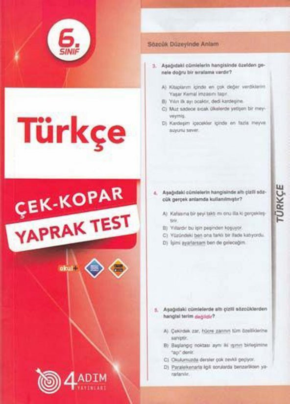 4 Adım 6. Sınıf Türkçe Çek Kopar Yaprak Test