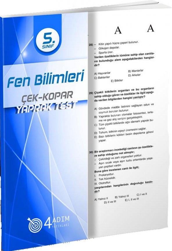 4 Adım 5. Sınıf Fen Bilimleri Çek Kopar Yaprak Test