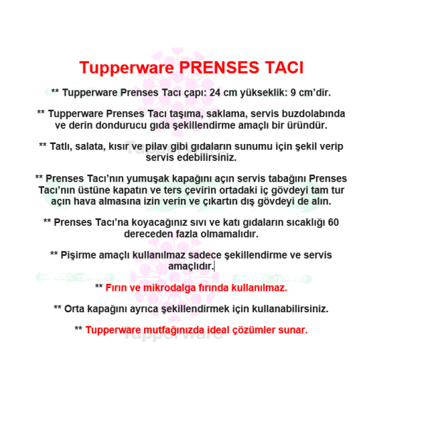 Tupperware PRENSES TACI KIRMIZI ŞEKİLLENDİRME SAKLAMA KABI HSGL - 4