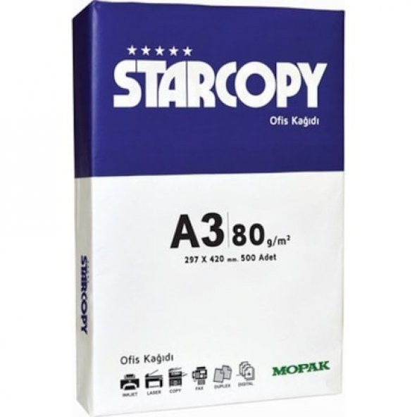 MOPAK STARCOPY A3 FOTOKOPİ KAĞIDI 80 GR 500 LÜ 1 PAKET STAR COPY