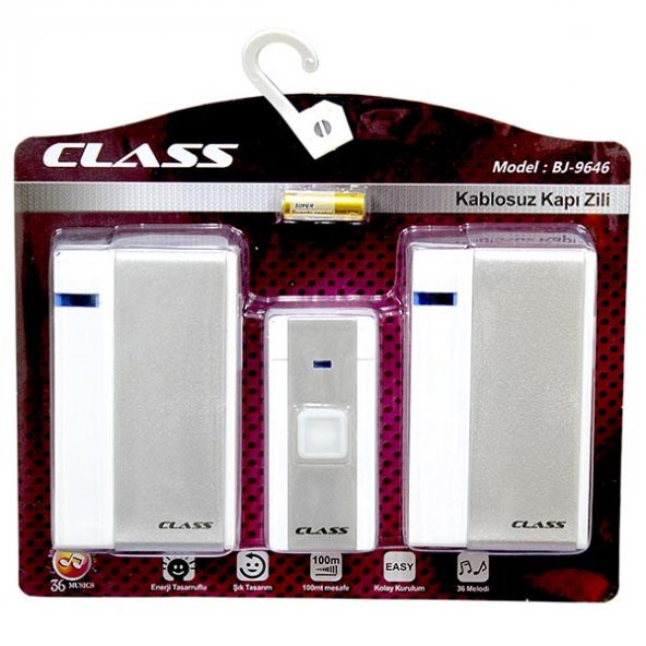 CLASS BJ-9646 KABLOSUZ KAPI ZİLİ ÇİFT ALICILI 36 MELODİLİ - 1