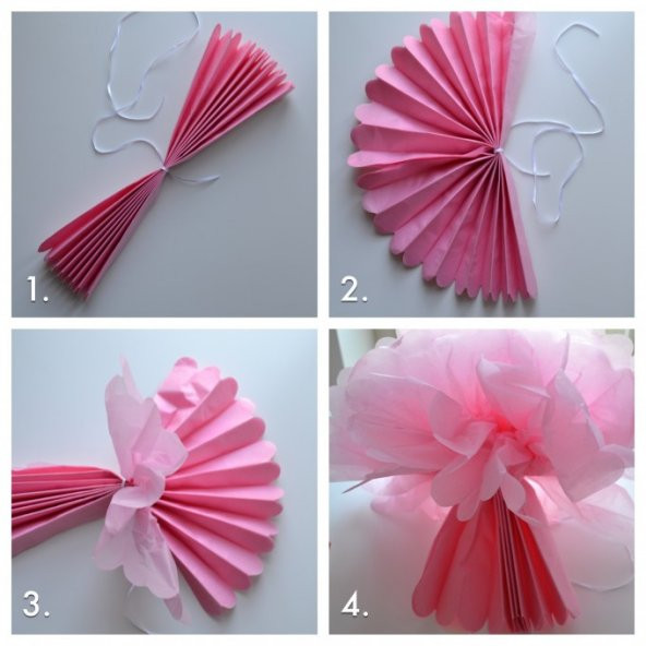 Kağıt Ponpon Çiçek Asma Süsü 25 Cm - Fuşya - 3