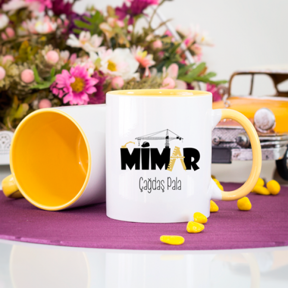 Kişiye Özel Mimar Kupa Bardak - Sarı - 2