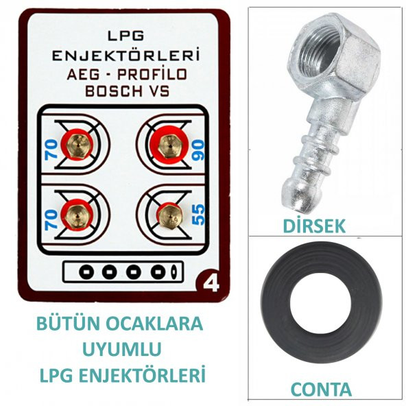 Set Üstü TÜPLÜ (LPG) Ocak, Fırınlı Ocak Enjetörleri (Gaz Memesi) ve Dirsek setti