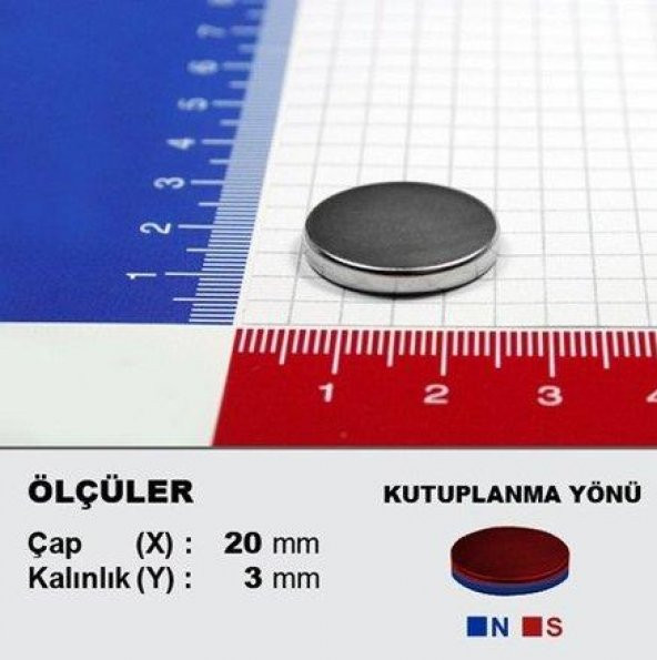 Neodyum Mıknatıs Silindir D20x3 mm (5li Paket)