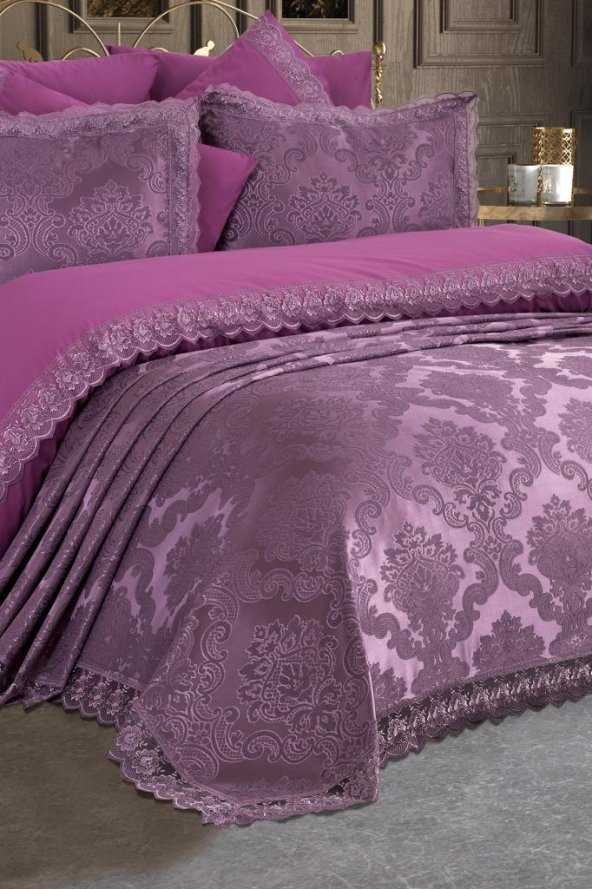 Fransız Dantelli Lalezar Gelin Seti 7 Parça Mürdüm - Resim 6