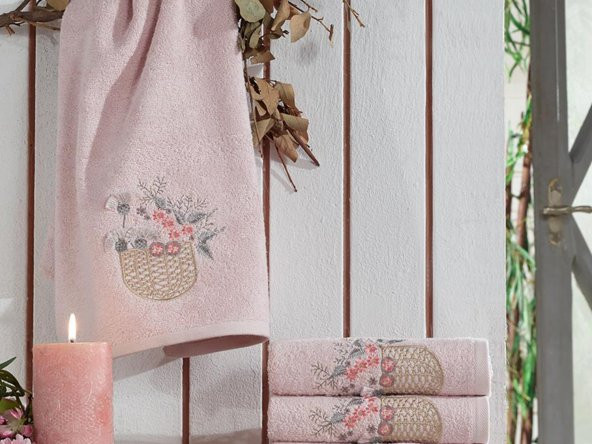 3d Nakışlı Gülşah Çeyizlik Bambu Havlu Pudra ürün görseli