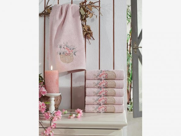 3d Nakışlı Gülşah Çeyizlik Bambu Havlu Pudra - Resim 3