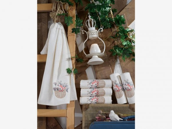 3d Nakışlı Gülşah Çeyizlik Bambu Havlu Krem - Resim 3