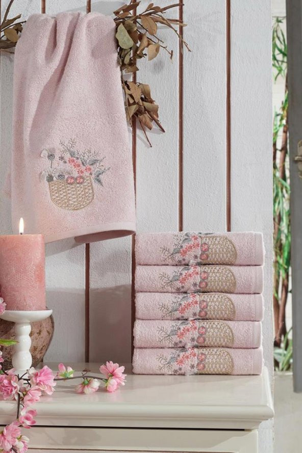 3d Nakışlı Gülşah Çeyizlik Bambu Havlu Pudra - Resim 4