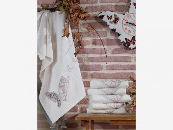 Fransız Güpürlü Nakışlı Ömrüm Çeyizlik Bambu Havlu Krem - 3