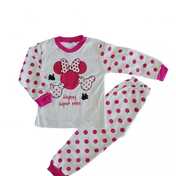 Kız Bebek Pembe Puantiyeli 1-3 Yaş Pijama Takım