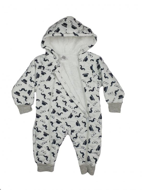 Erkek Bebek Fermuarlı Bıyık Modelli Kışlık Tulum