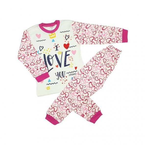 Kız Bebek Love Yazılı Pijama Takımı 4-6 Yaş Fuşya