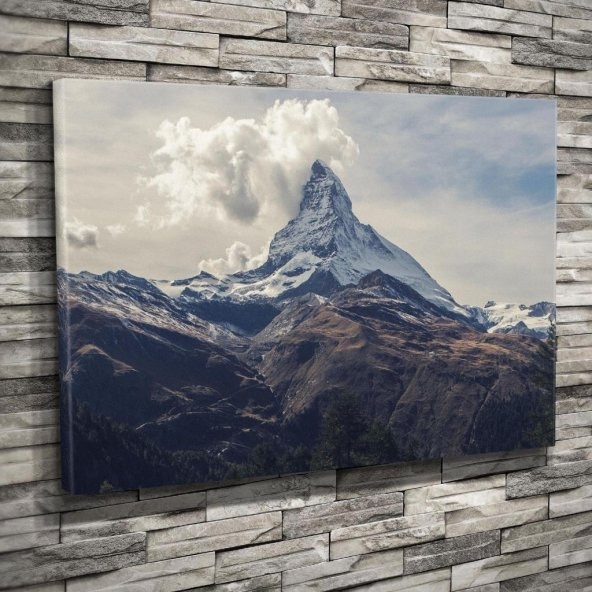 Matterhorn Dağı - İsviçre - Alpler - Doğa- Manzara - Kar - Bulut 50x70cm Dekoratif Kanvas Tablo