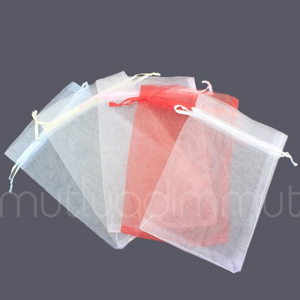 50 Adet 12x17cm Düz Organze Büzgülü Kese - 2