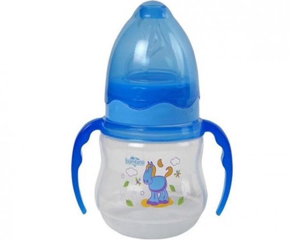 Bambino Pp Geniş Ağızlı Kulplu Biberon-Mavi 150Ml