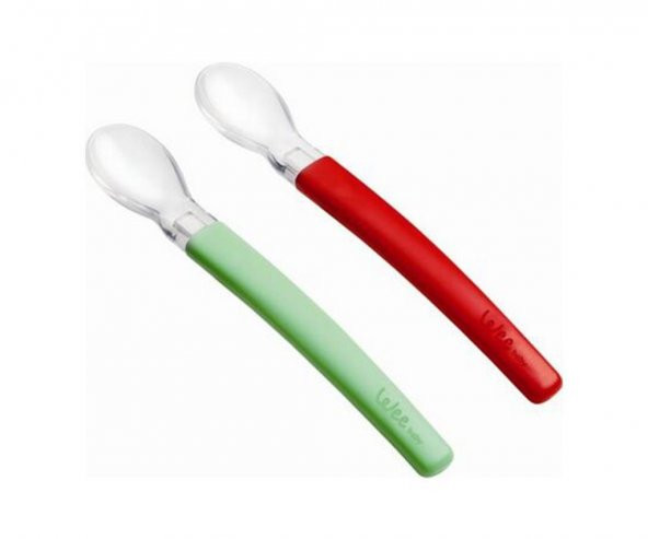 Wee Baby Baby Silikon Uçlu Mama Kaşığı (2 Li Paket) Kırmızı-Yeşil - 2